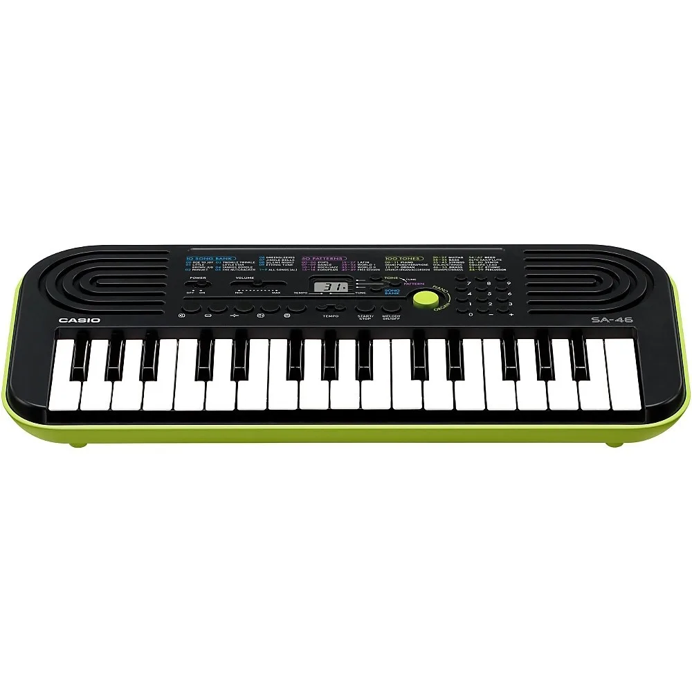 Bright green mini keyboard with 32 small keys, black accents, and a small display
