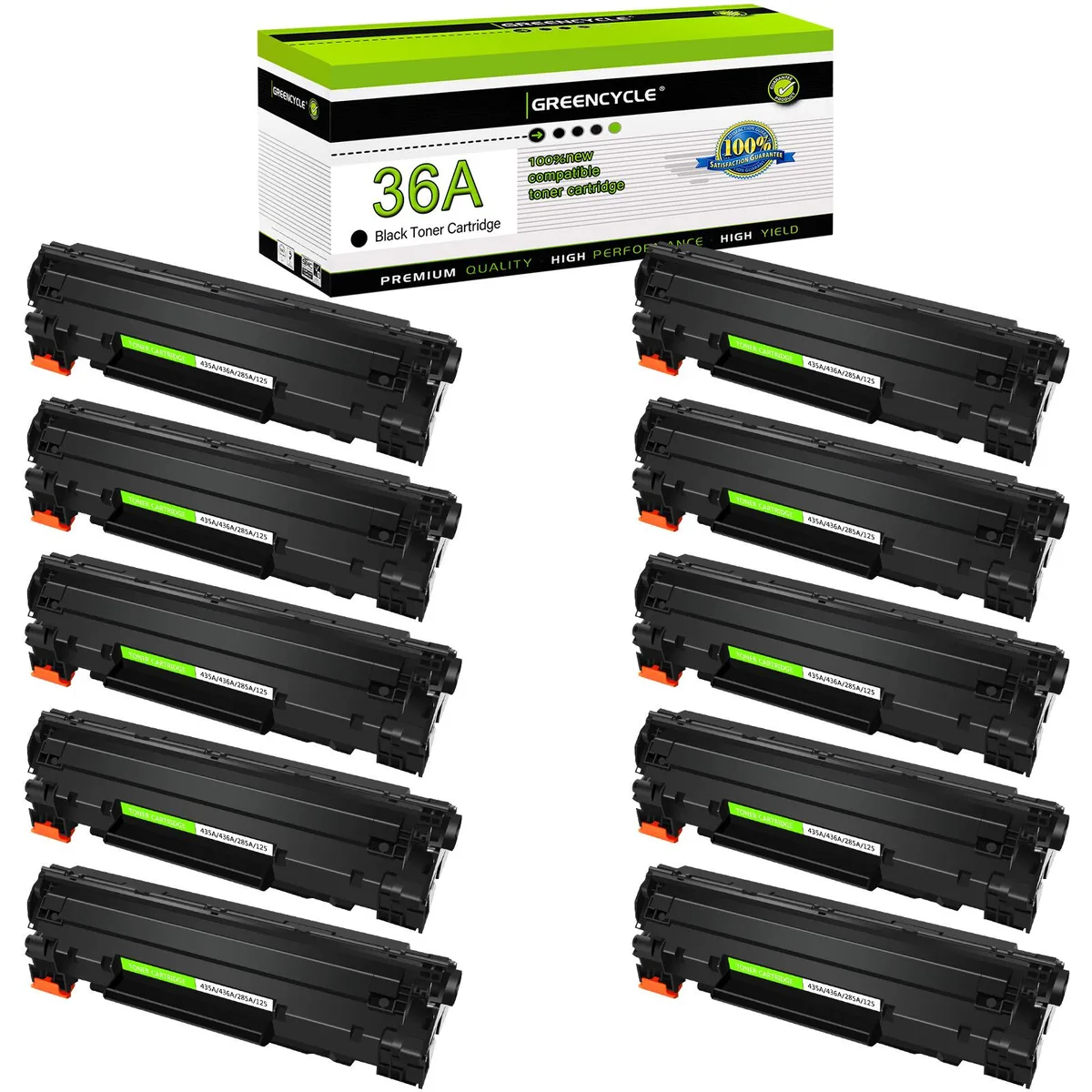 GREENCYCLE GREENCYCLE 36A CB436A Black Toner Cartridge 10-Pack — product photo
