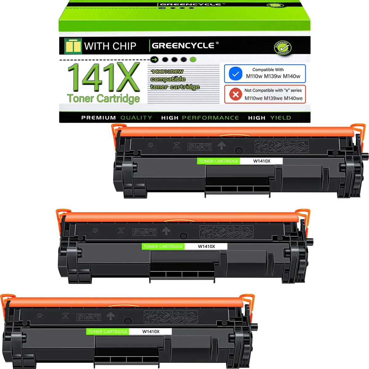 GREENCYCLE GREENCYCLE W1410X 141X Black Toner Cartridge 3-Pack 2000 Pages — product photo