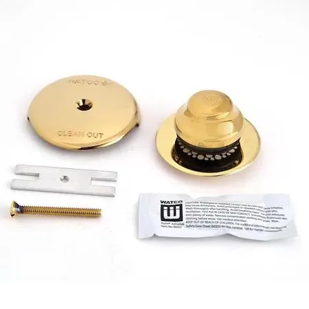 Transparent silicone bathtub drain cover with brass-finish foot-actuated stopper and one-hole overflow plate