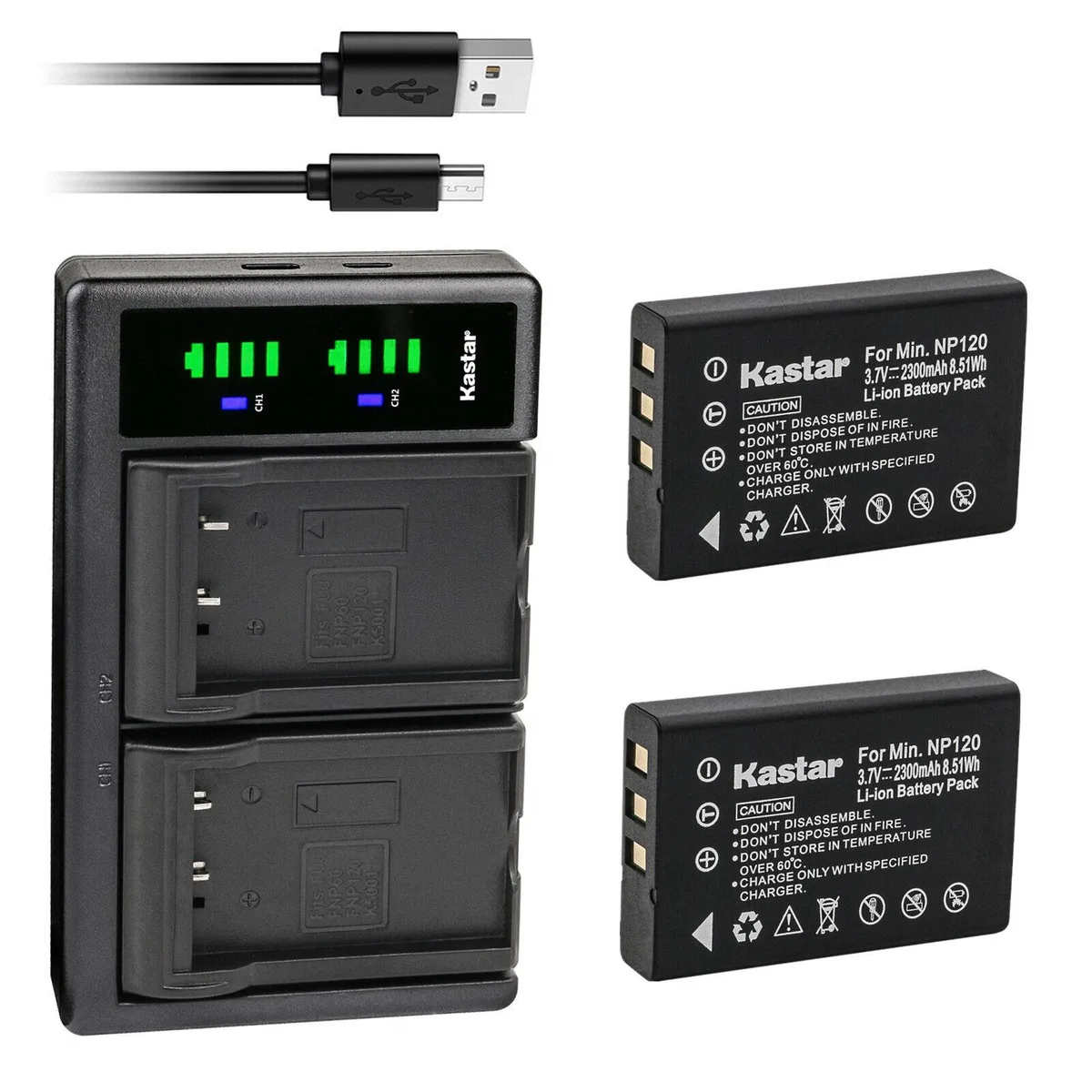 Kastar Kastar FNP120 2-Pack Battery &amp; LTD2 USB Charger for Fujifilm FinePix 603 F10 F11 M603 — product photo