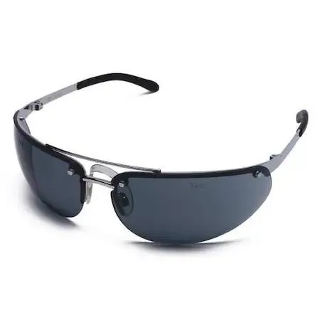Silver half-frame safety glasses with gray polycarbonate lenses and bayonet temples