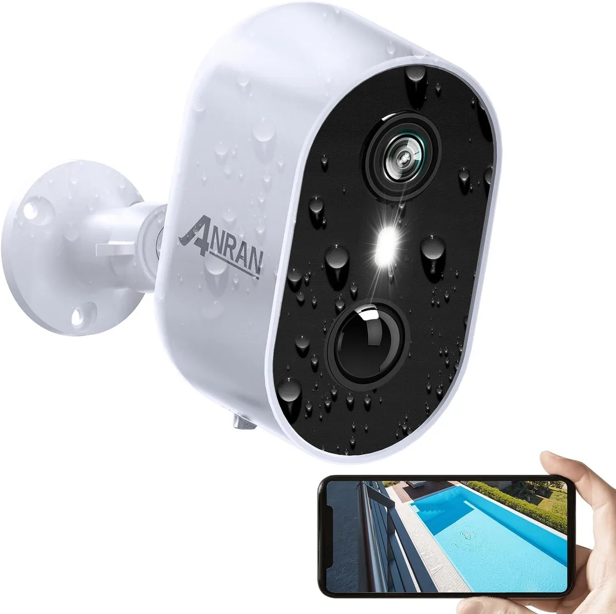White cylindrical outdoor security camera with integrated spotlight lens and matte finish