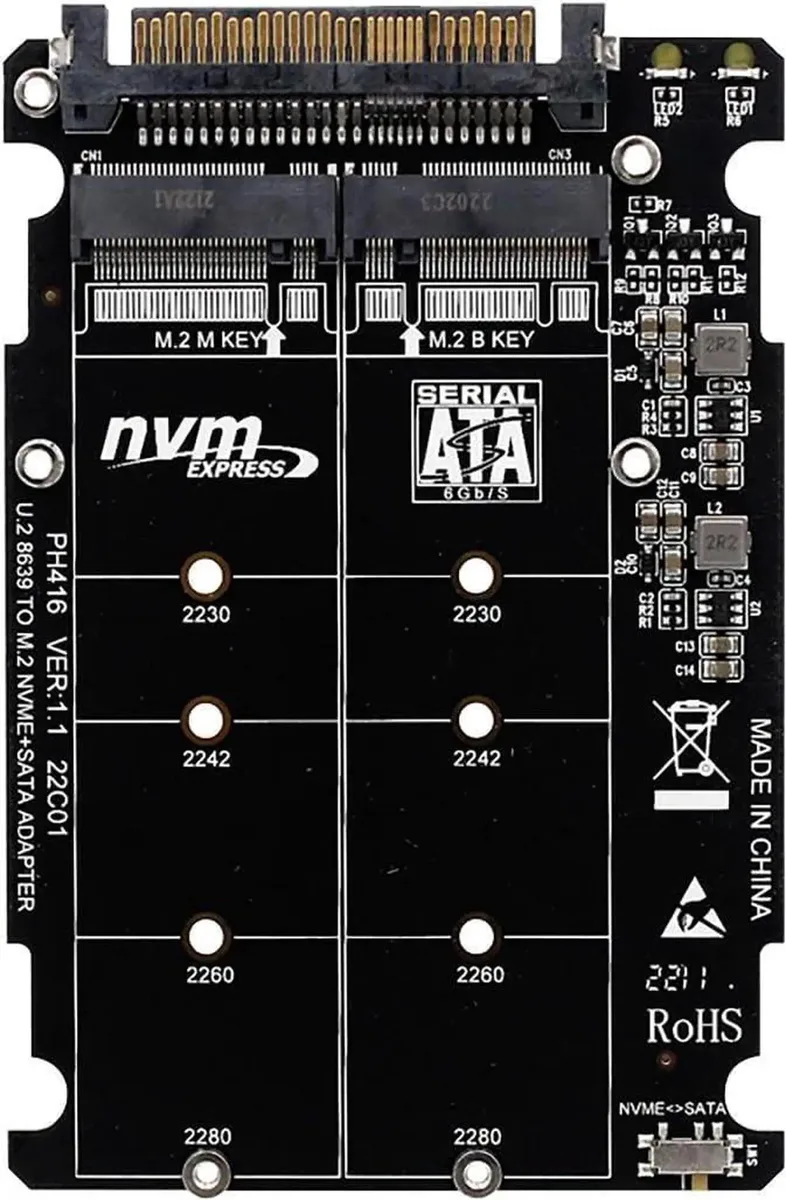 SMUGDESK SMUGDESK PH416 M.2 NVMe PCIe 3.0 X4 to U.2 SFF8639 Adapter 6Gbps SATA 2.5" M-Key B-Key 2230 2242 2260 2280 — product photo