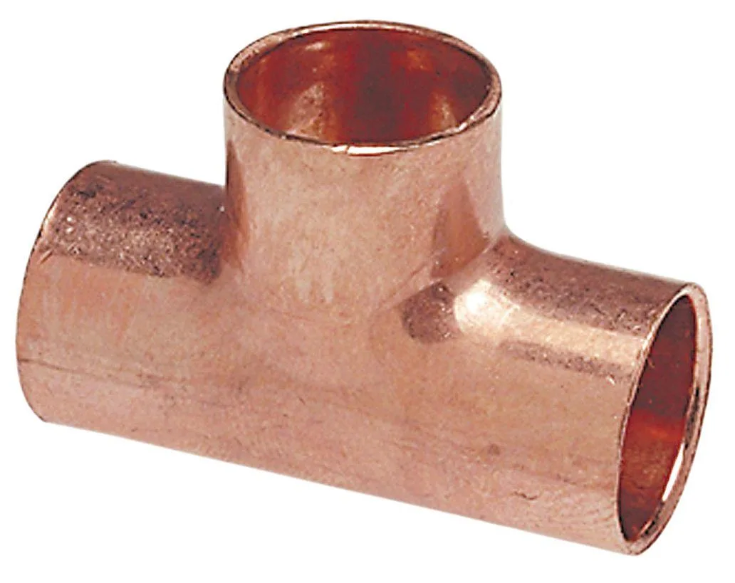 Copper reducing tee with three sweat cup ends