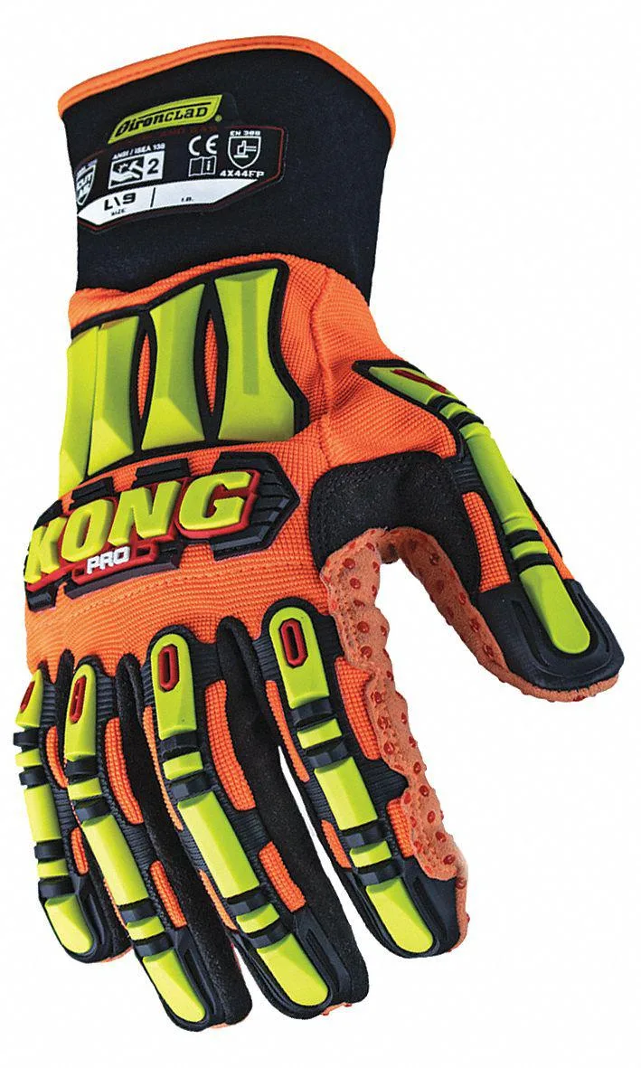 Orange and yellow nylon mechanics gloves with gauntlet cuffs and TPR knuckle protection