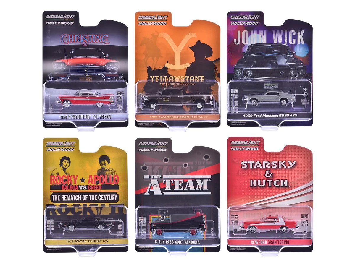 GREENLIGHT GREENLIGHT "Hollywood Greatest Hits" (2024) 6-piece 1/64 Diecast Car Set — product photo