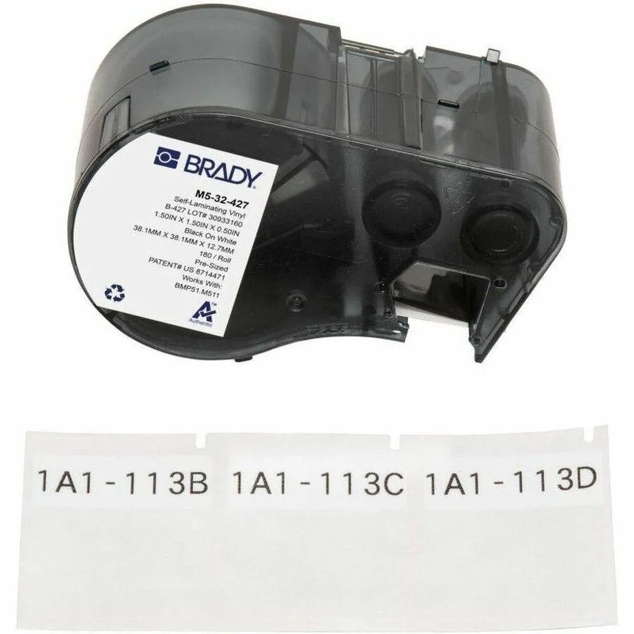 Brady Worldwide Inc Brady Worldwide Inc Self-Laminating Vinyl Wrap Around Labels Black on White Clear 180 Labels — product photo