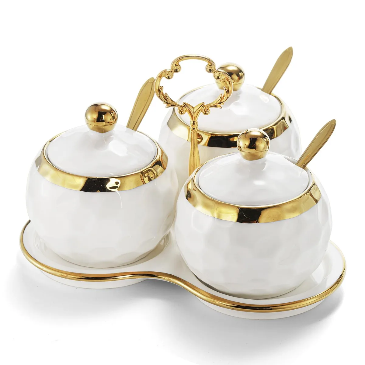 DNBeffulgent DNBeffulgent Porcelain Condiment Pot Set of 3 Gold 8 fl oz — product photo