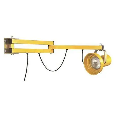 Yellow enamel steel dock light with two 40-inch brass-plated arms, wall-mounted, 10-foot cord