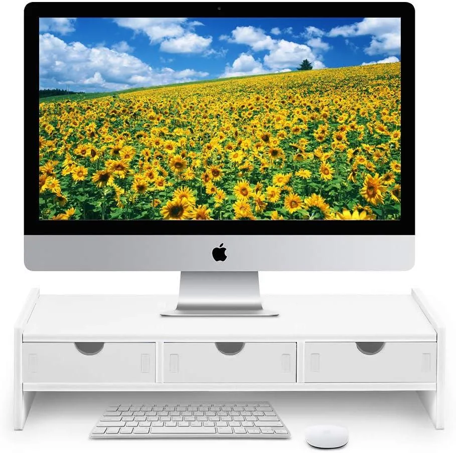PISKEKAT PISKEKAT Monitor Stand Riser White 19.5" L x 7.5" W x 4.7" H 3 Drawers — product photo