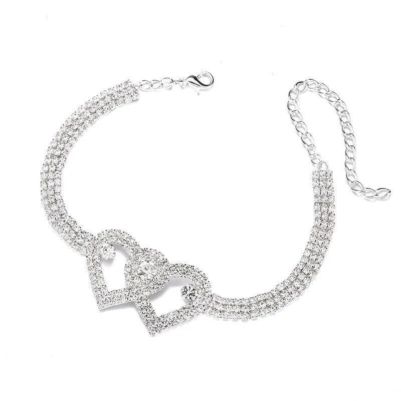 The Perfect Part The Perfect Part Double Heart Crystal Anklet Silver Adjustable 31.3cm — product photo