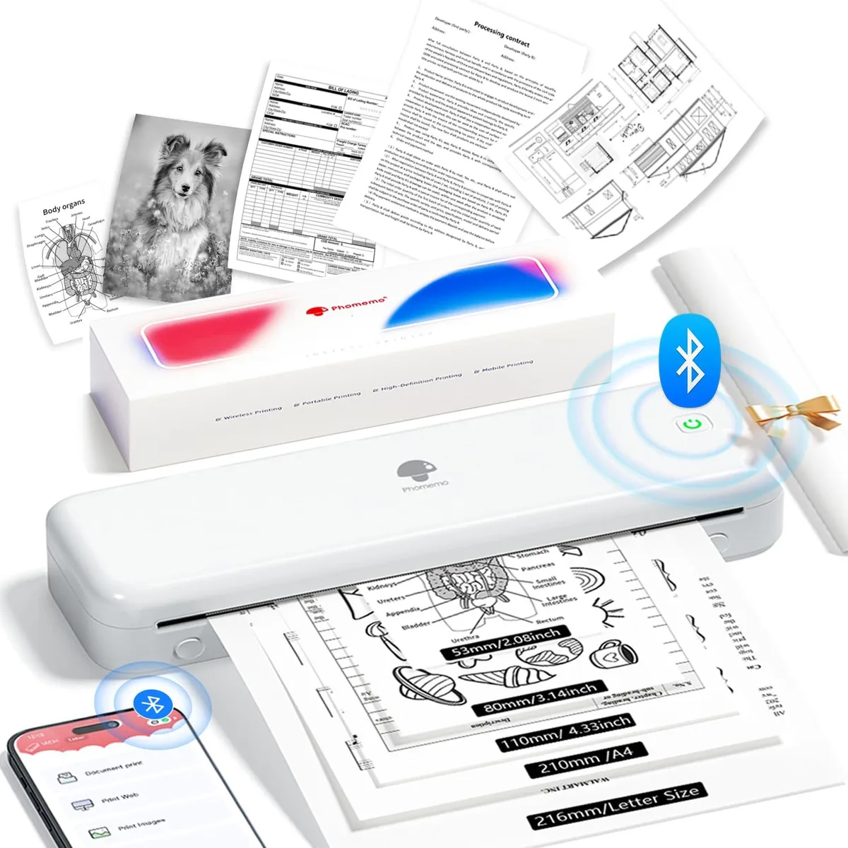 White rectangular portable thermal printer with rounded edges and a smooth matte finish