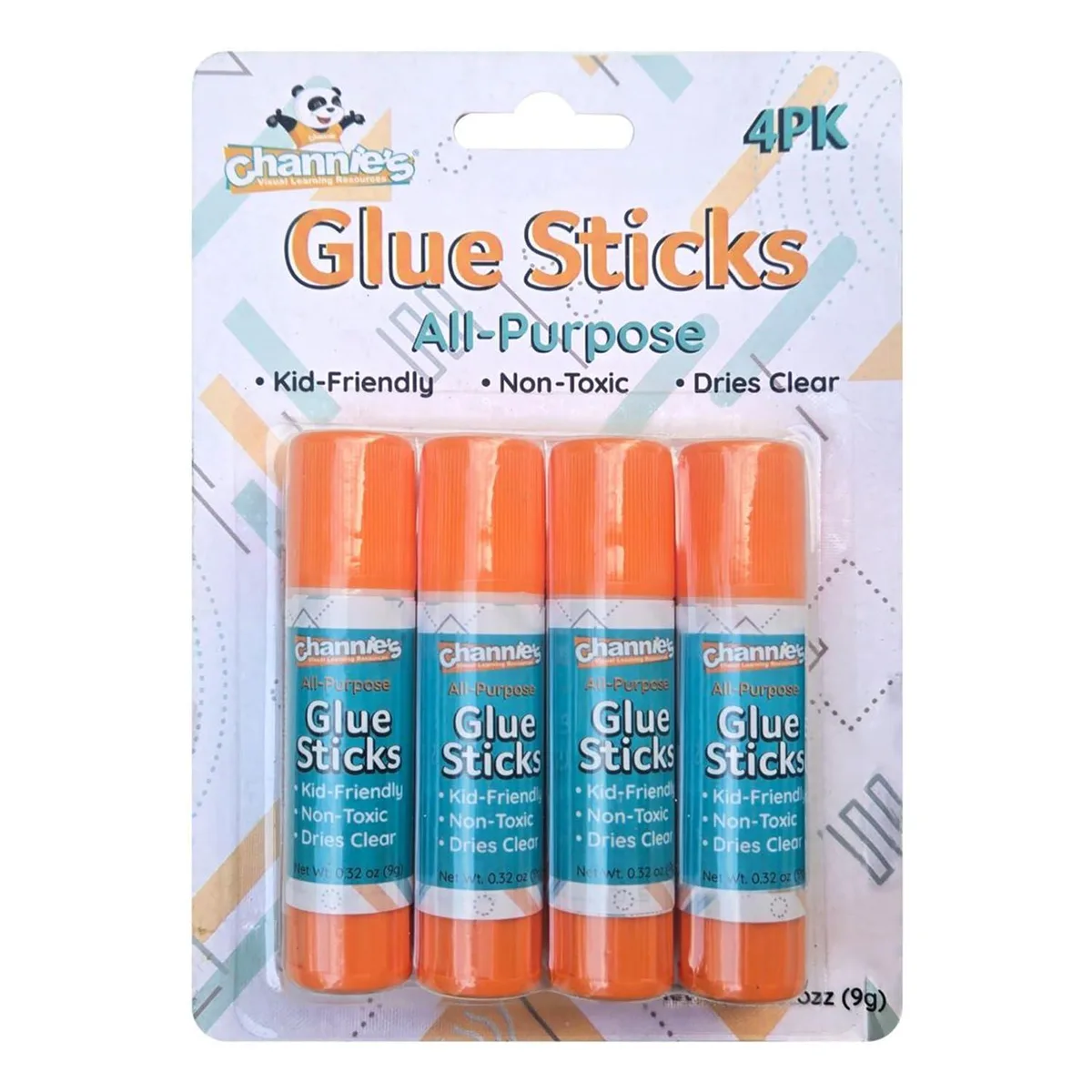 Four clear glue sticks in a rectangular pack