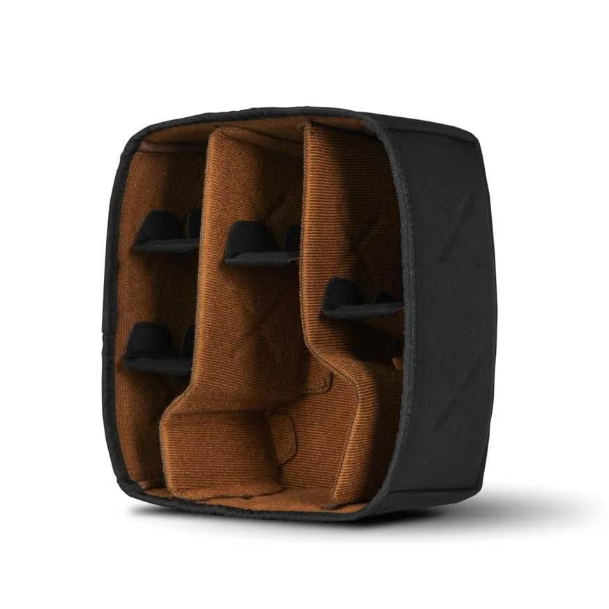 Black cube camera bag insert with customizable dividers