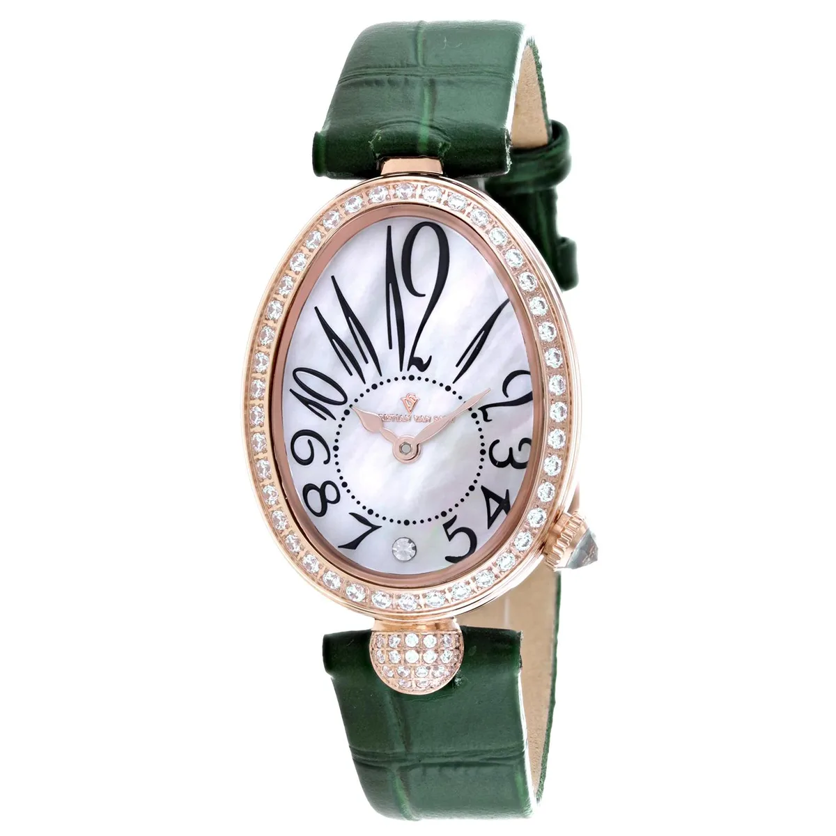 Christian Van Sant Florentine watch, white mother-of-pearl dial, stainless steel case, leather strap