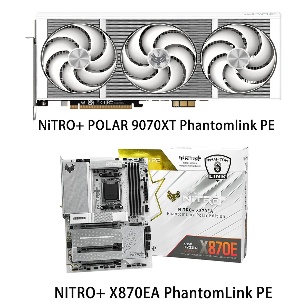 Sapphire Tech Sapphire Tech NITRO+ POLAR 9070XT Phantomlink PE & X870EA PhantomLink PE Motherboard Combo — product photo