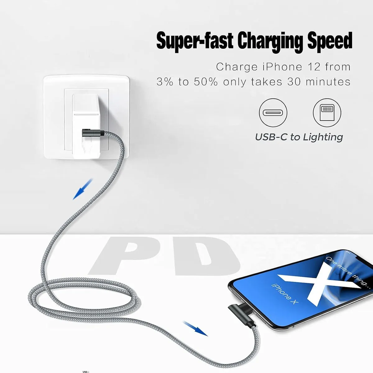 Chopmate Chopmate USB-C to Lightning Cable 6ft 90 Degree Grey — product photo