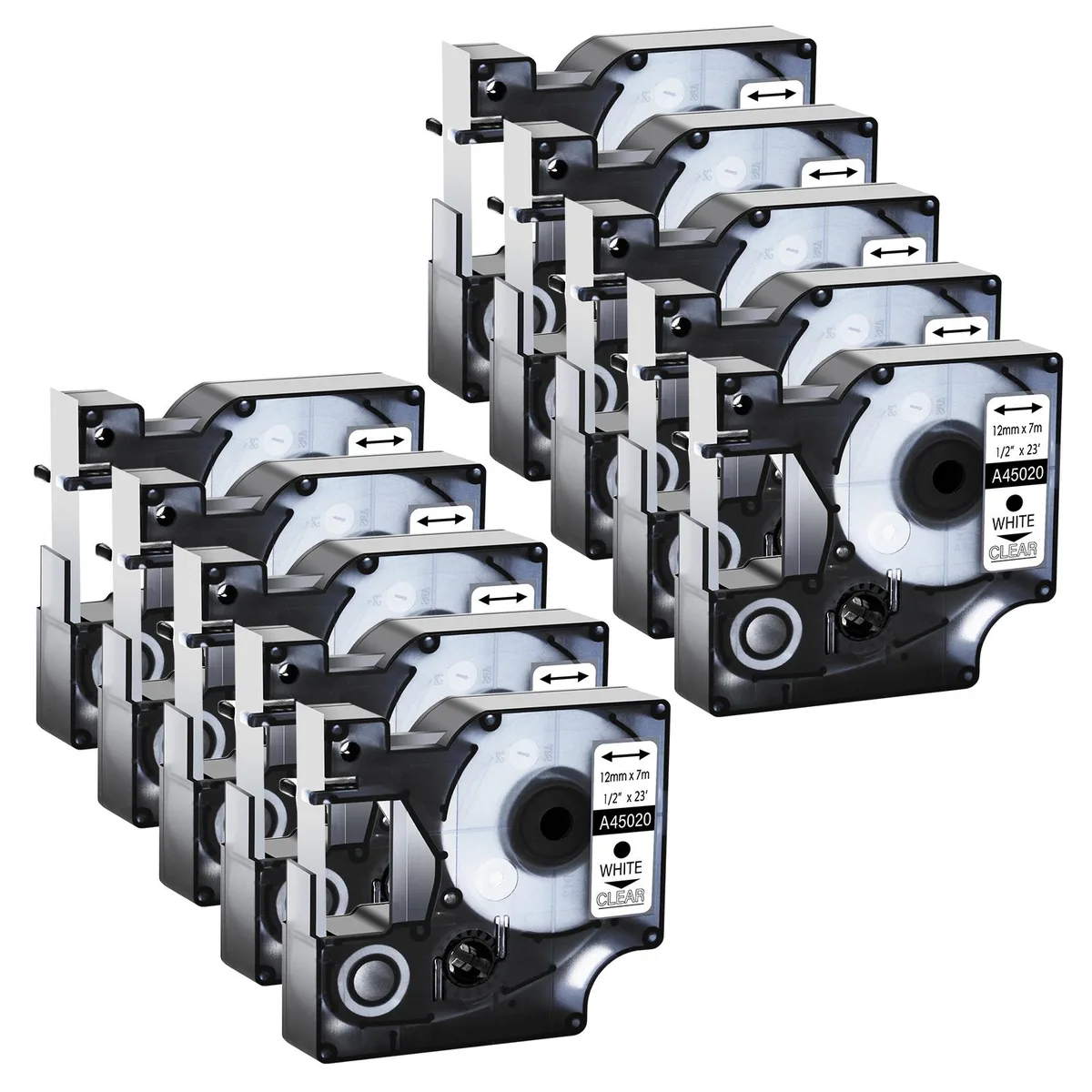 GREENCYCLE GREENCYCLE D1 Label Tape 10 Pack White on Clear 12mm 23ft — product photo
