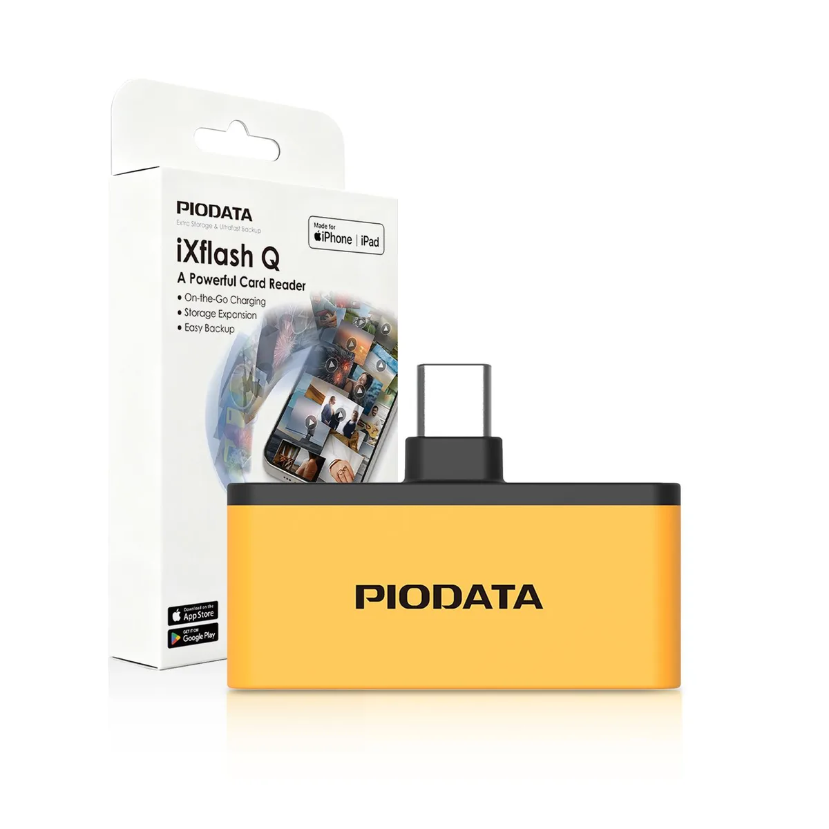 PIODATA PIODATA iXflash Q MicroSD Card Reader USB-C 60W Passthrough Black/Yellow — product photo