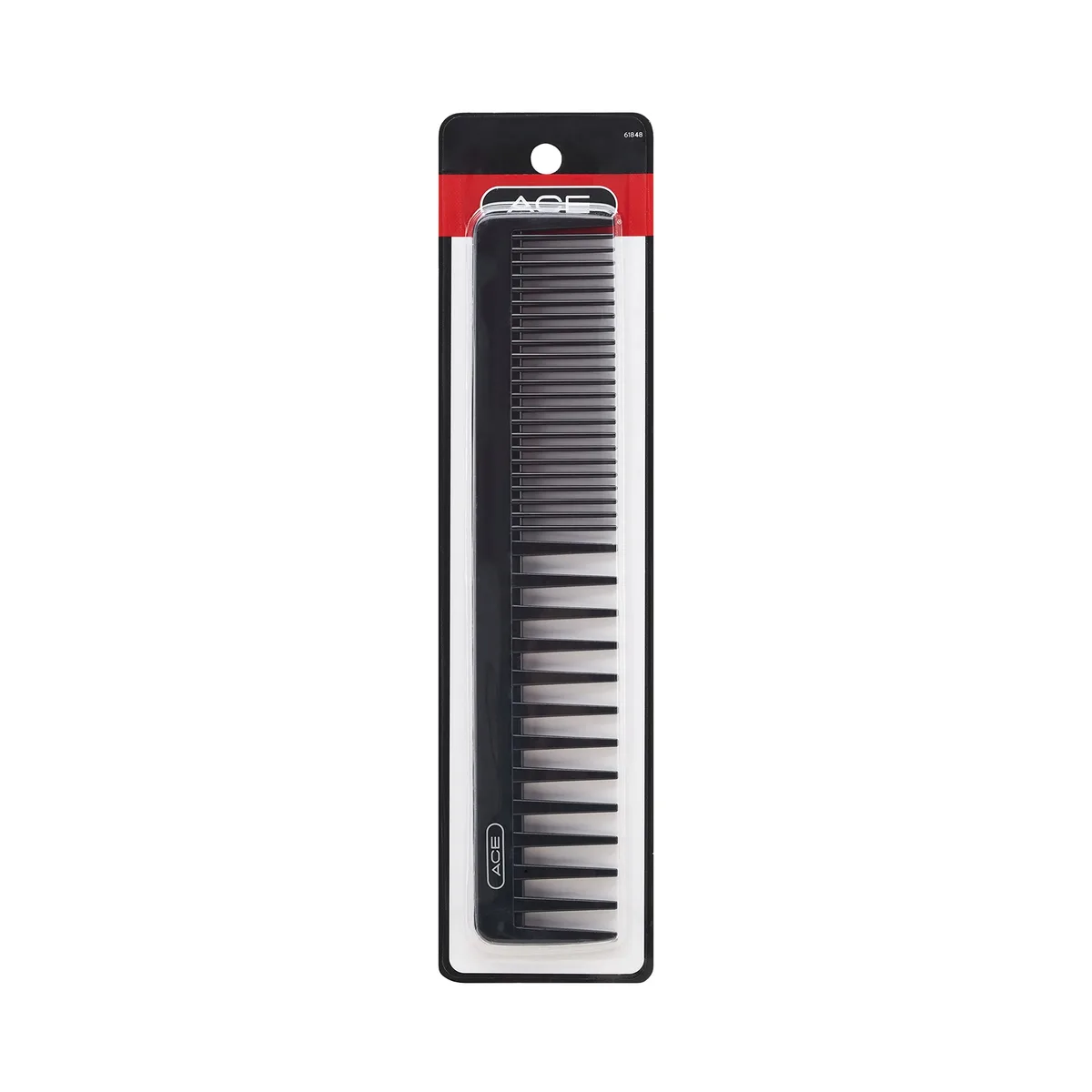 Black plastic bi-function comb with coarse and regular teeth, 8 inches long
