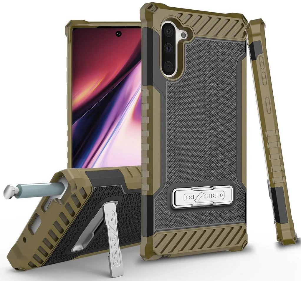 Nakedcellphone Nakedcellphone Tri-Shield Kickstand Case + Lanyard Strap Brown for Samsung Galaxy Note 10 — product photo