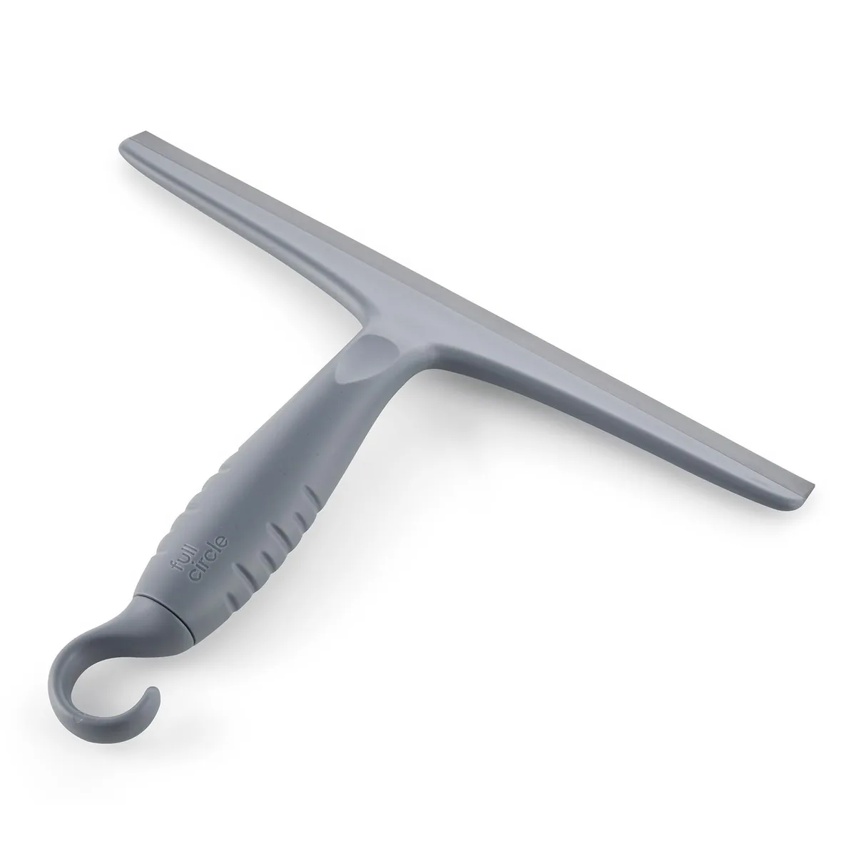 Gray 10-inch squeegee with rubber blade, recycled ocean-plastic handle, rotating hook