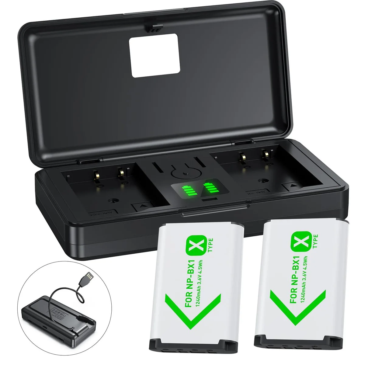 ZODELOW NP-BX1 1240mAh Battery 2-Pack with 2-Channel USB Charger — product photo
