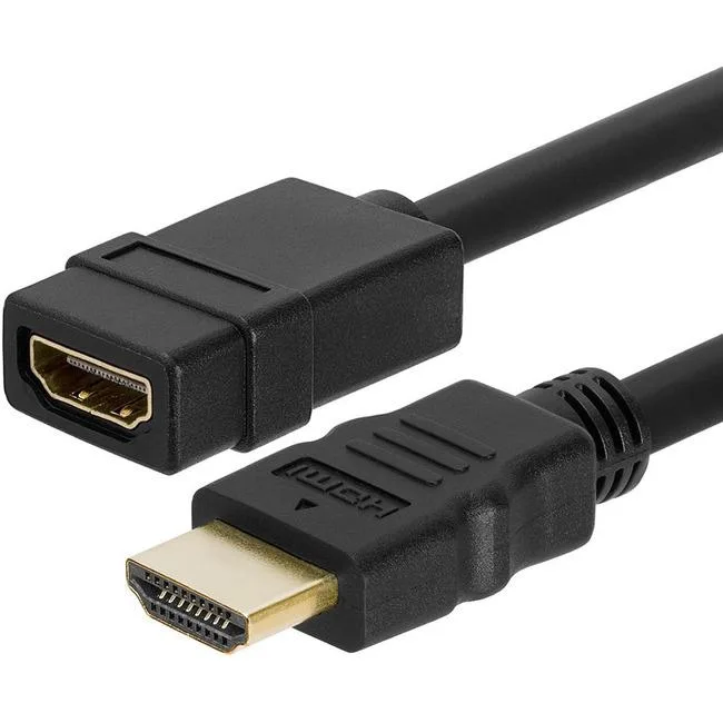 Black HDMI male-to-female extension cable, six feet