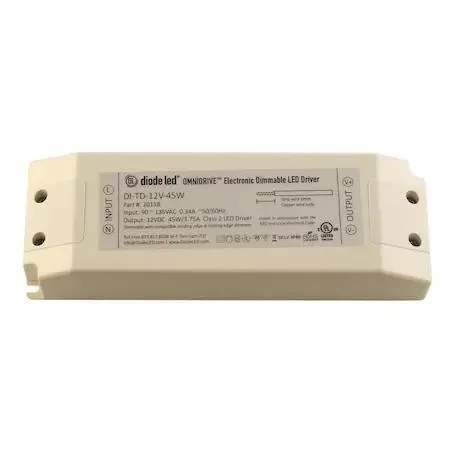 Rectangular black electronic driver with terminals and label