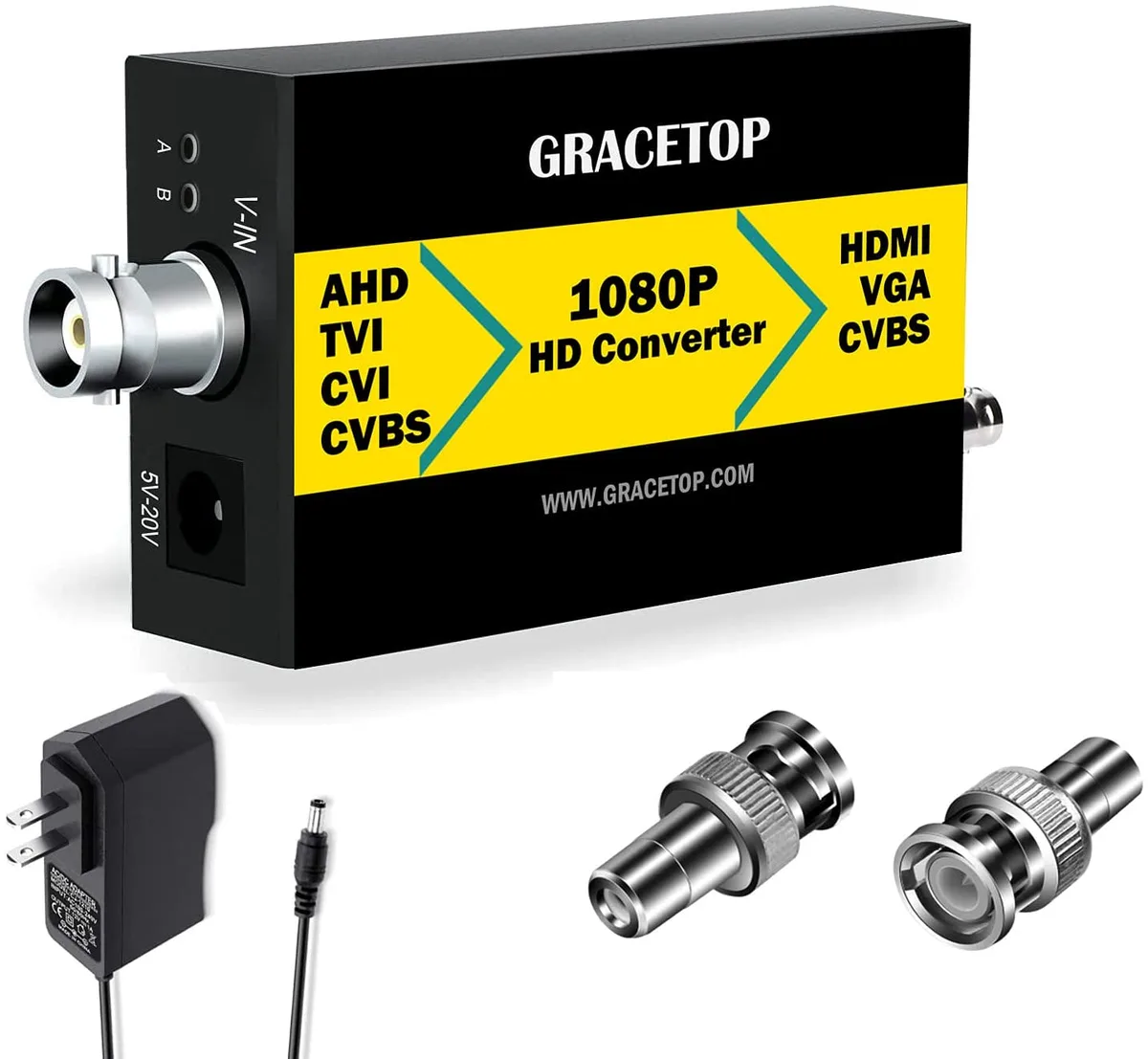 GRACETOP GRACETOP 4-in-1 AHD/TVI/CVI/CVBS to HDMI VGA Converter 2 Port — product photo