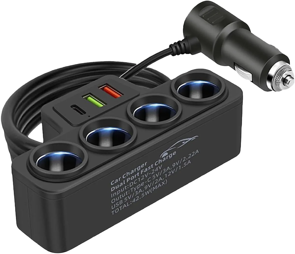 Hamzan Hamzan 4-Socket Cigarette Lighter Splitter with PD Charger 12V — product photo