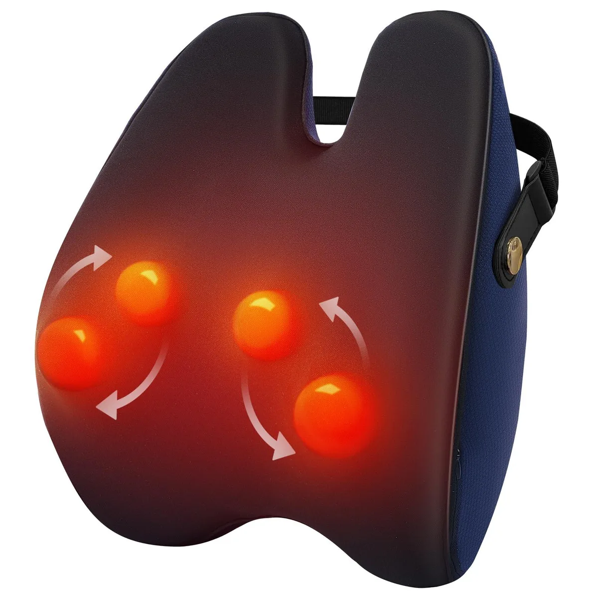 Blue square massage pillow with rounded corners and fabric cover
