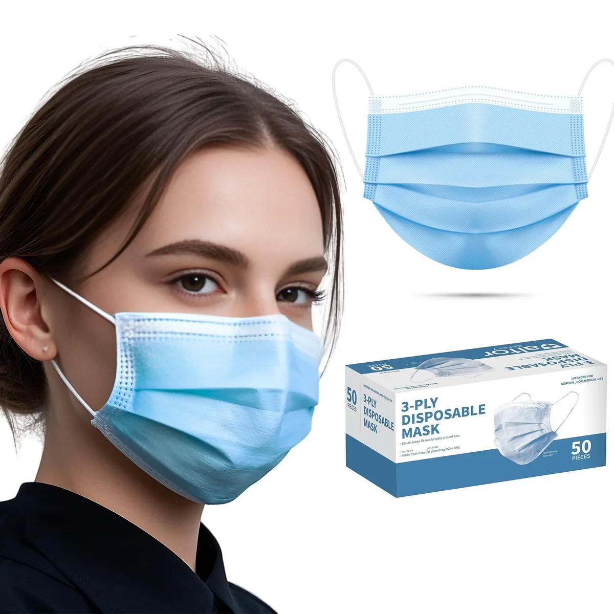  Generic 50 Pcs Blue Mask for Adults 3-Ply Disposable Face Mask Pack of 50 — product photo