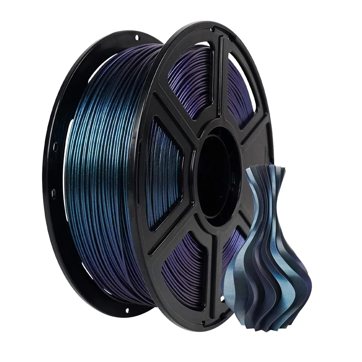 Spool of 1.75 mm Burnt Titanium PLA filament showing iridescent colour-shift finish
