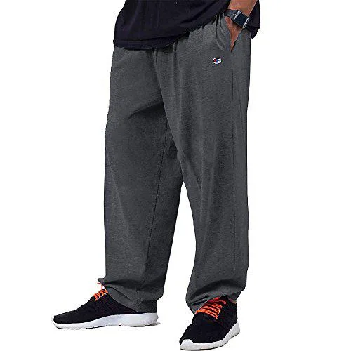 Charcoal grey closed bottom jersey pant with elastic cuffs and drawstring waist
