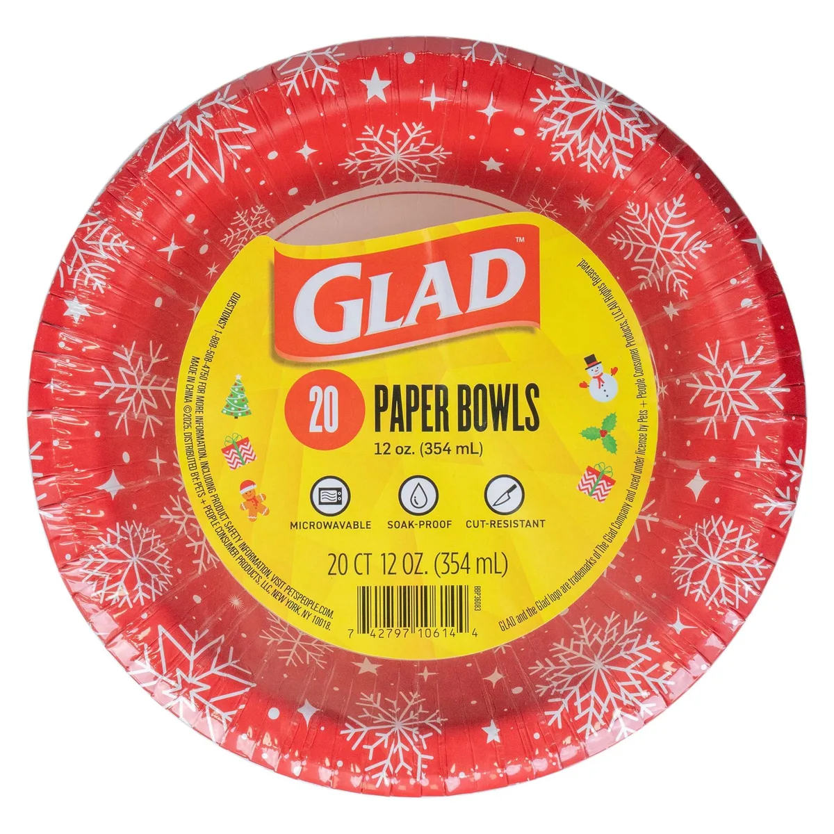 Red snowflake paper bowls 20 count 12 oz