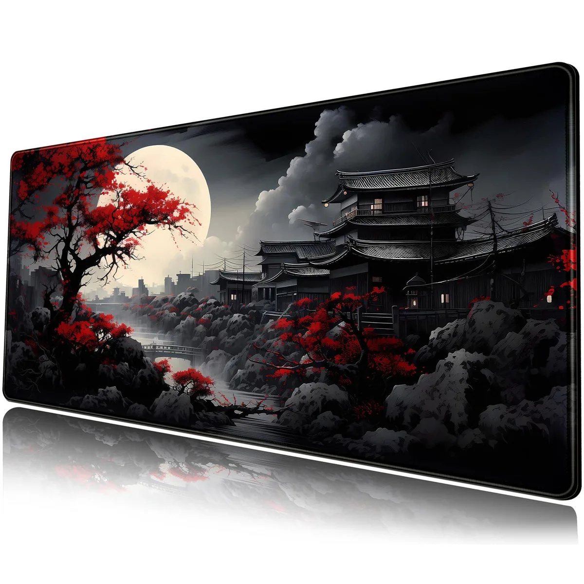 KEHIPI KEHIPI Riverside Full Moon Desk Mat Black Red 31.5 x 11.8 in — product photo