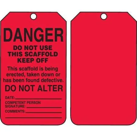 Pack of 25 unlaminated cardstock Danger tags with mounting hole