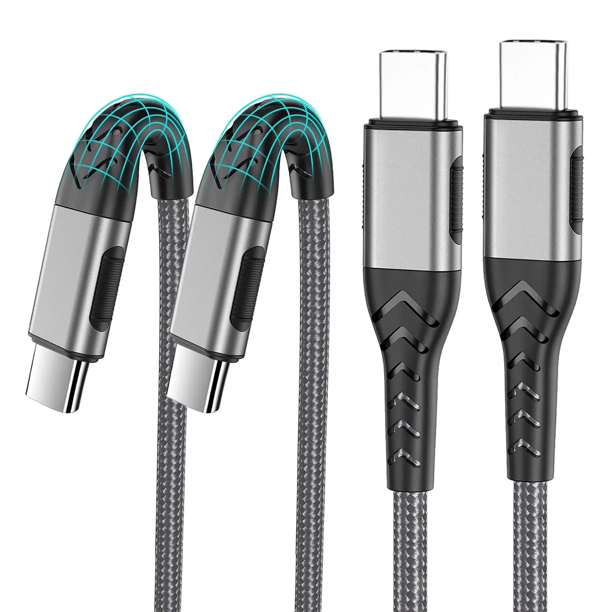  Durcord 033CTC 2-Pack USB-C to USB-C Cable 10ft 100W Silver — product photo