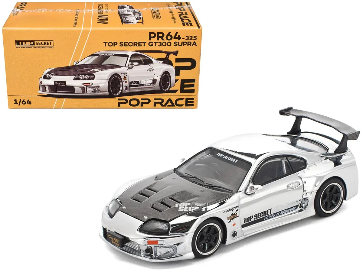 Pop Race Pop Race Toyota Supra "Top Secret" GT300 RHD Silver Chrome 1/64 hobby collectible — product photo
