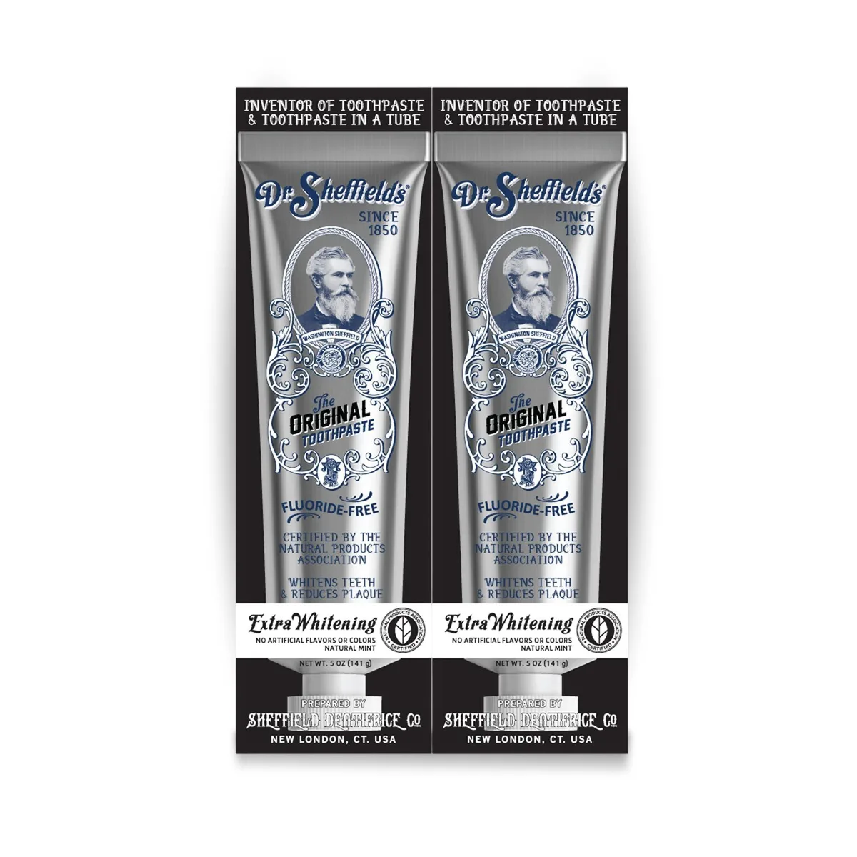 Two recyclable aluminum tubes of natural mint whitening toothpaste, 141g total