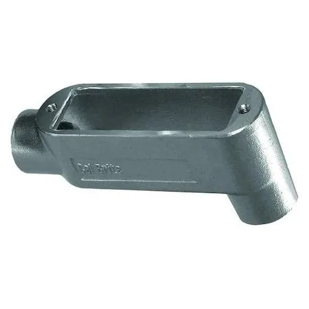 Stainless steel LB conduit outlet body with cover, polished silver finish, threaded hubs, flat back