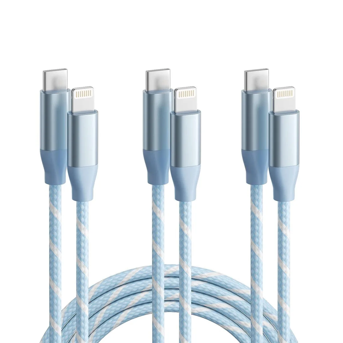  MenoSupp GH-CABLETOC-4 USB-C to Lightning Cable 3 Pack 6FT White Blue MFi Certified 480Mbps 10000 Bends — product photo