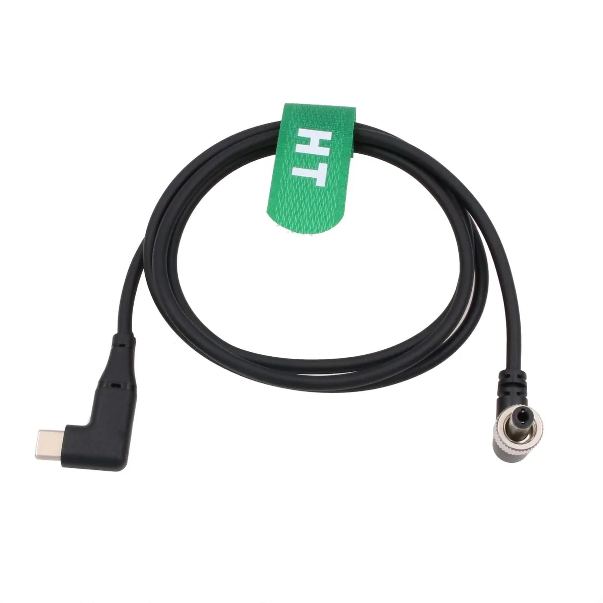 Right-angle USB-C to locking 5.5×2.5 mm DC barrel cable, 50 cm