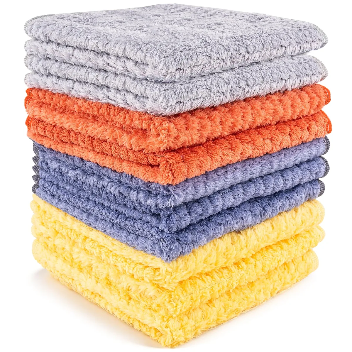 Stack of ten blue 12-inch square microfiber cloths