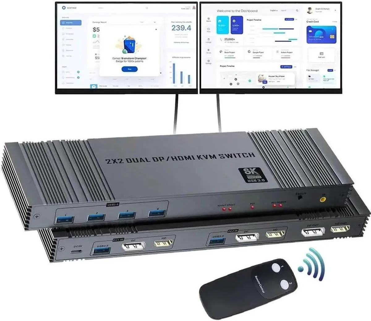 Vszerda Vszerda 2x2 HDMI 2.1 DP 1.4 KVM Switch 8K 144Hz — product photo