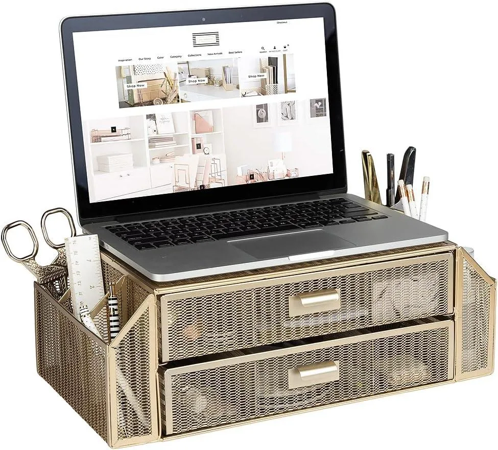 PISKEKAT PISKEKAT BLU MONACO Gold Monitor Stand with Drawer 39 — product photo