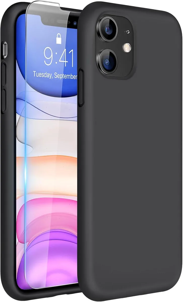 TAURKENAM TAURKENAM iPhone 11 6.1 inch Case Liquid Silicone Black with Screen Protector — product photo