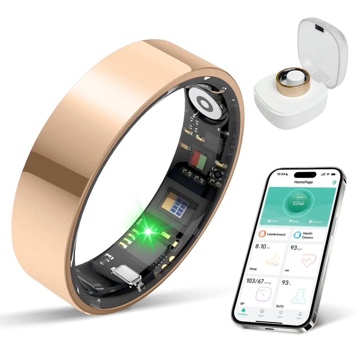 Black smart ring with 1.04 inch screen, compact oval shape, matte finish